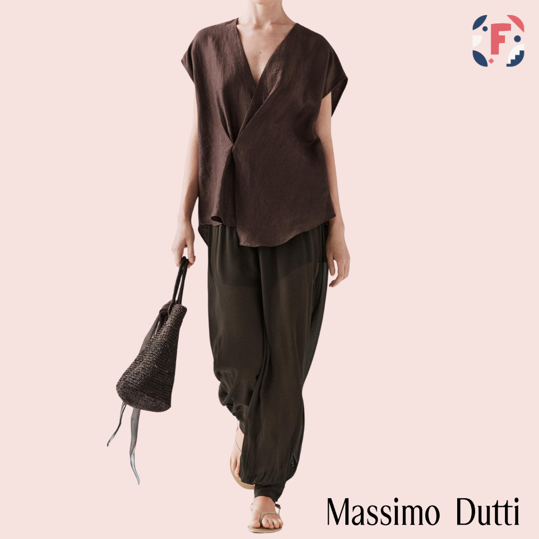 Kimono cruzado marrón combinado con pantalón