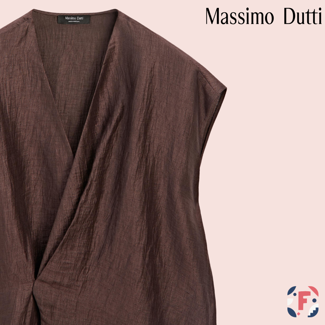 Vista frontal del kimono marrón de Massimo Dutti