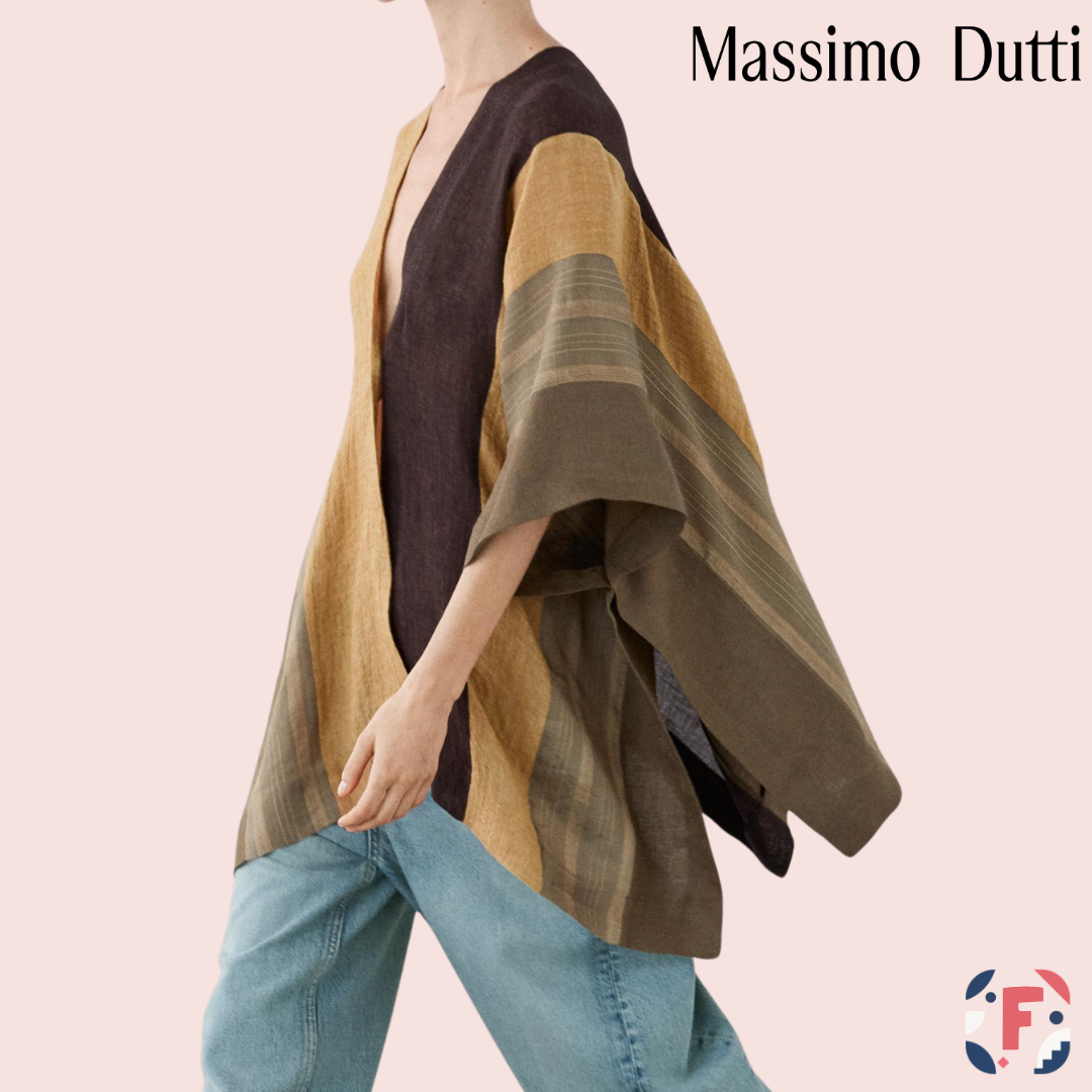 Detalle del tejido y las rayas de la capa Massimo Dutti