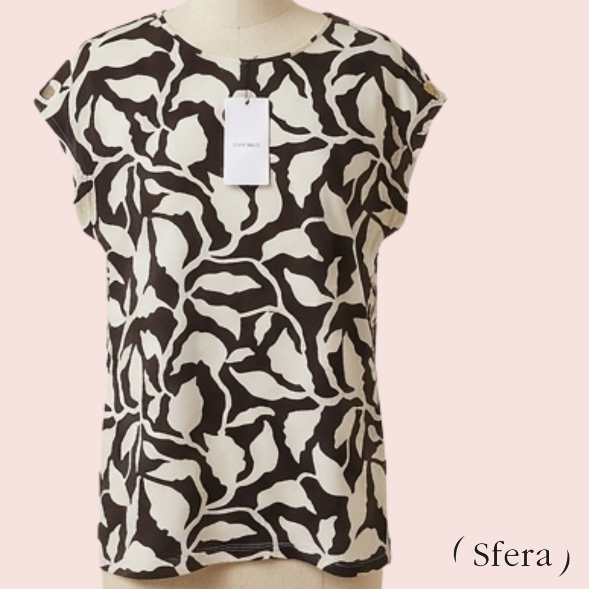 Polera floral abstracto blanco y negro Sfera vista frontal