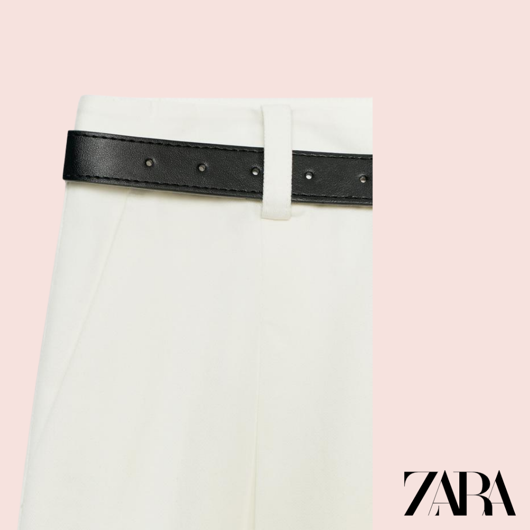 Pantalón Culotte Blanco Zara - detalle cinturón negro
