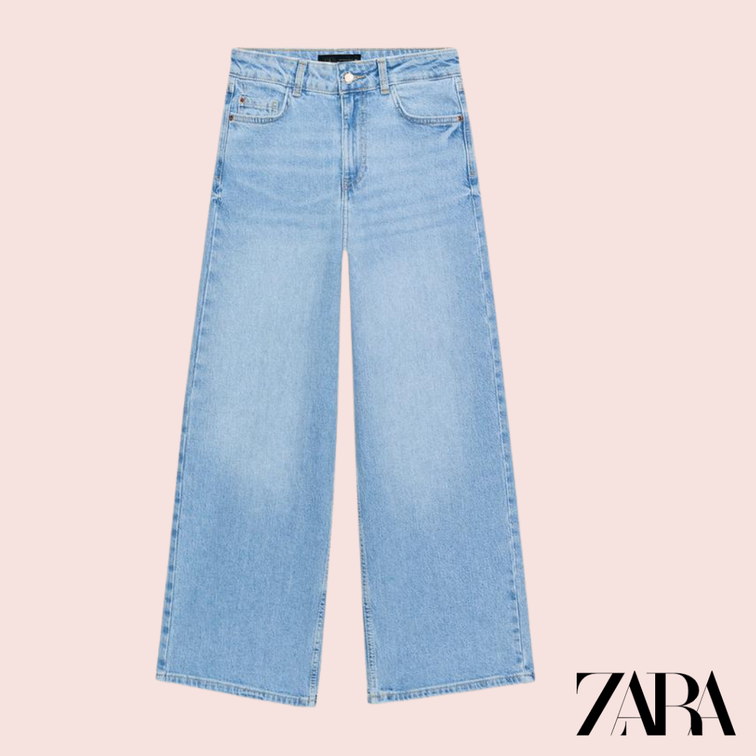 Jeans Z1975 Culotte Tiro Alto Azul Claro Zara - vista frontal