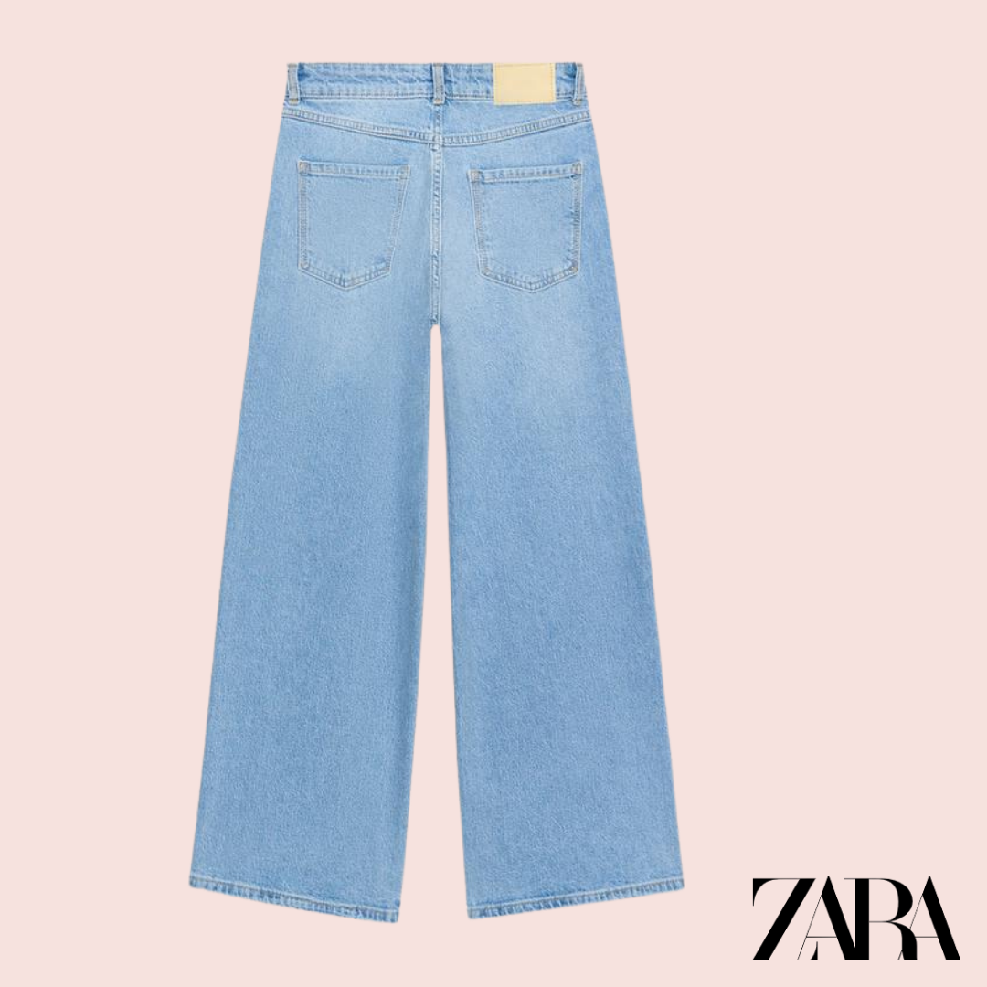 Jeans Z1975 Culotte Tiro Alto Azul Claro Zara - vista trasera