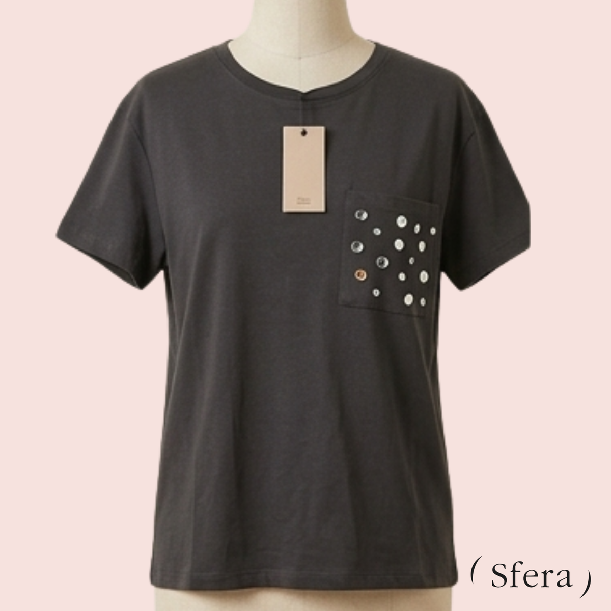 Polera bolsillo lentejuelas gris oscuro Sfera vista frontal