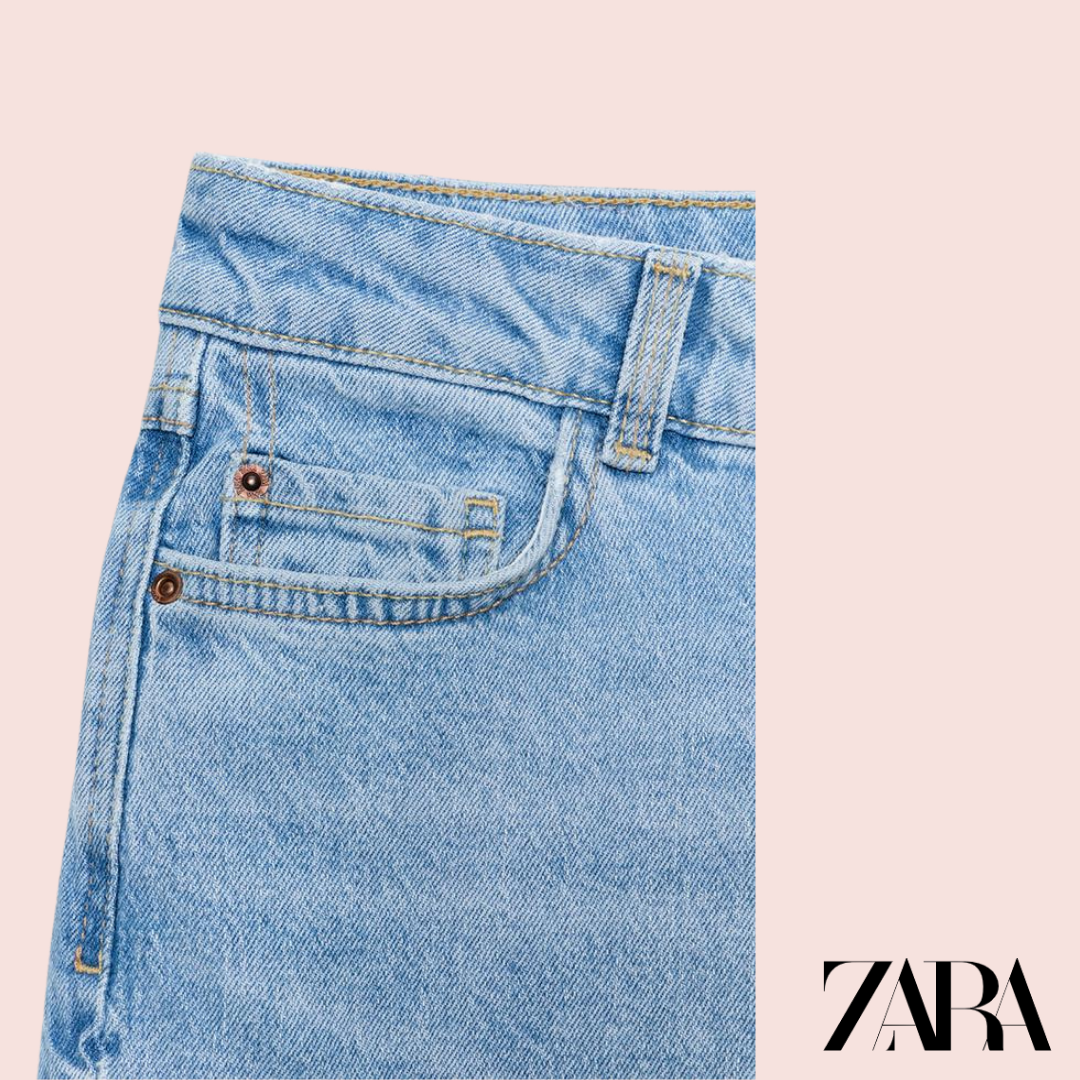 Jeans Z1975 Culotte Tiro Alto Azul Claro Zara - detalle cintura y bolsillo