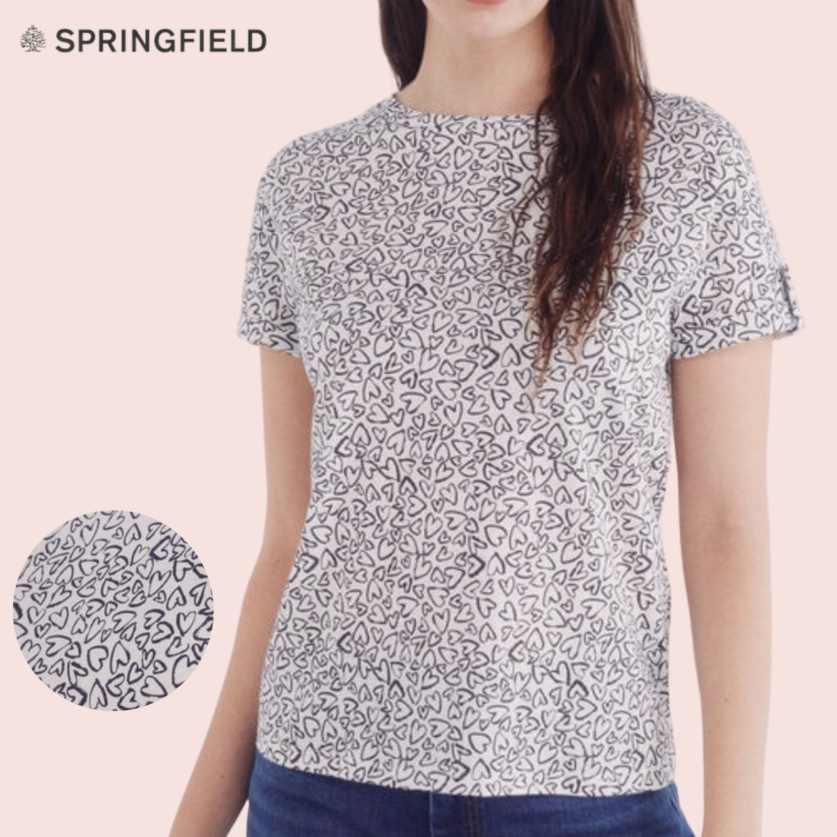 Polera estampado corazones Springfield vista frontal