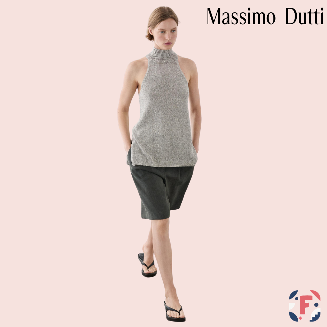 Top gris de punto con cuello halter Massimo Dutti