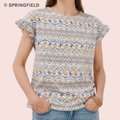 Polera estampado étnico con volantes Springfield vista frontal