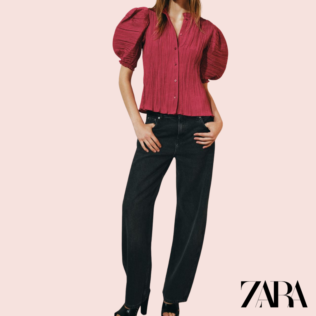 Camisa Abullonada ZW Collection Rojo Oscuro Zara - modelo frontal