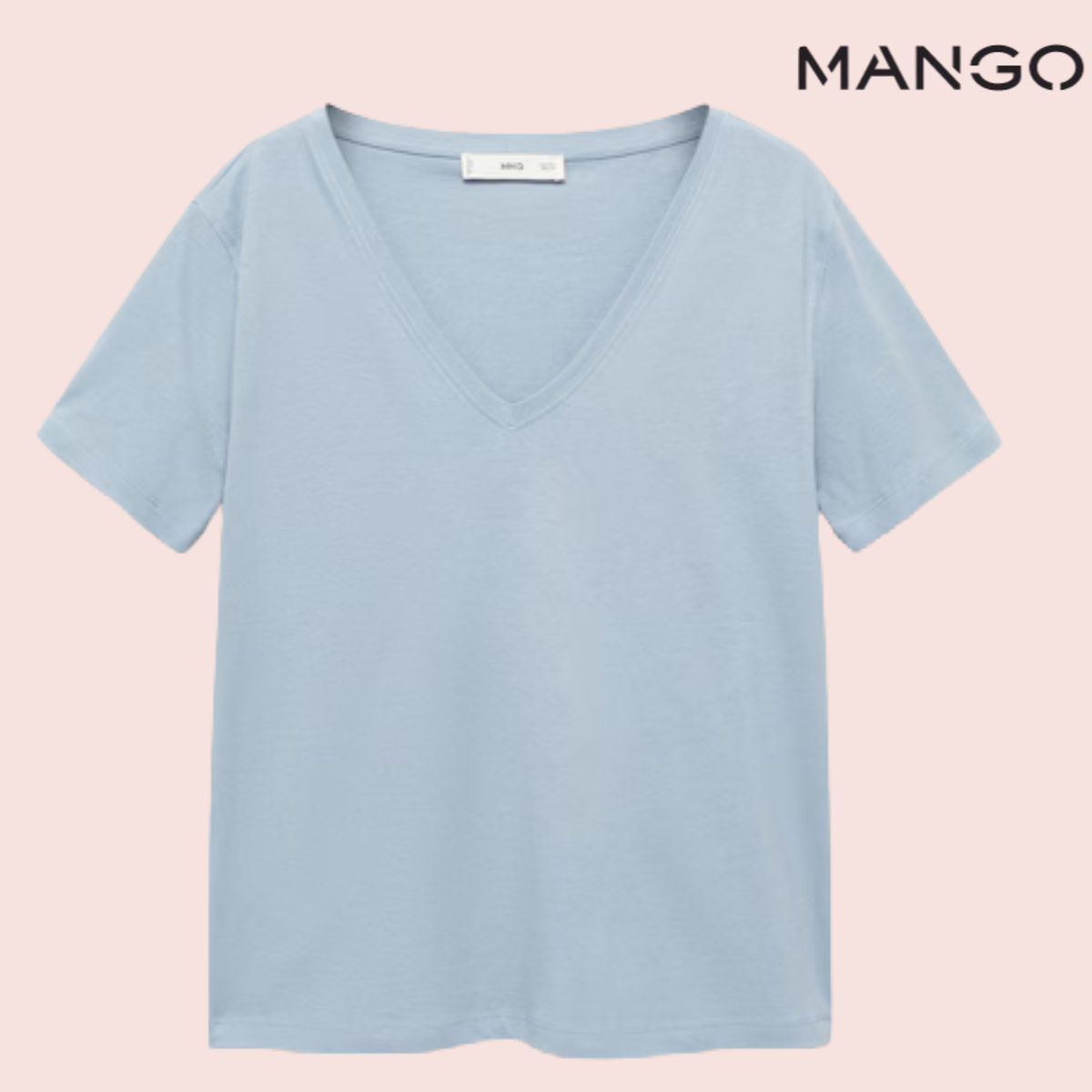 Polera cuello V azul celeste Mango vista frontal