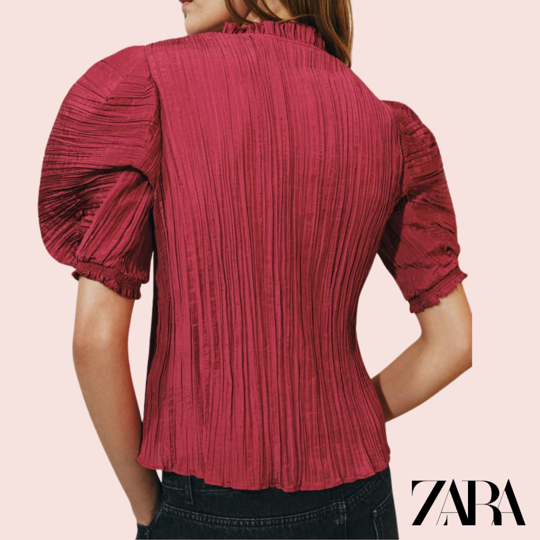 Camisa Abullonada ZW Collection Rojo Oscuro Zara - modelo vista completa