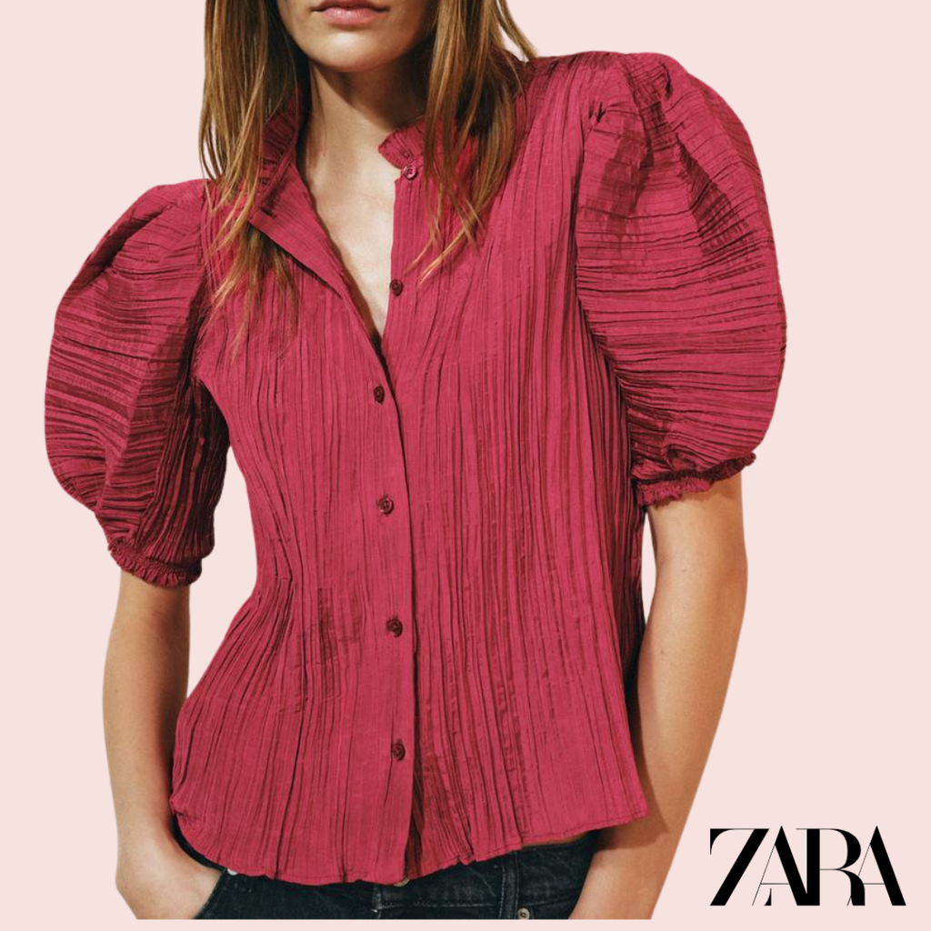 Camisa Abullonada ZW Collection Rojo Oscuro Zara - modelo vista trasera