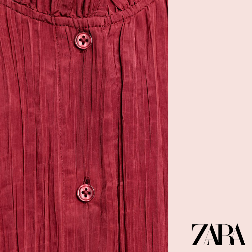 Camisa Abullonada ZW Collection Rojo Oscuro Zara - detalle botones y tejido