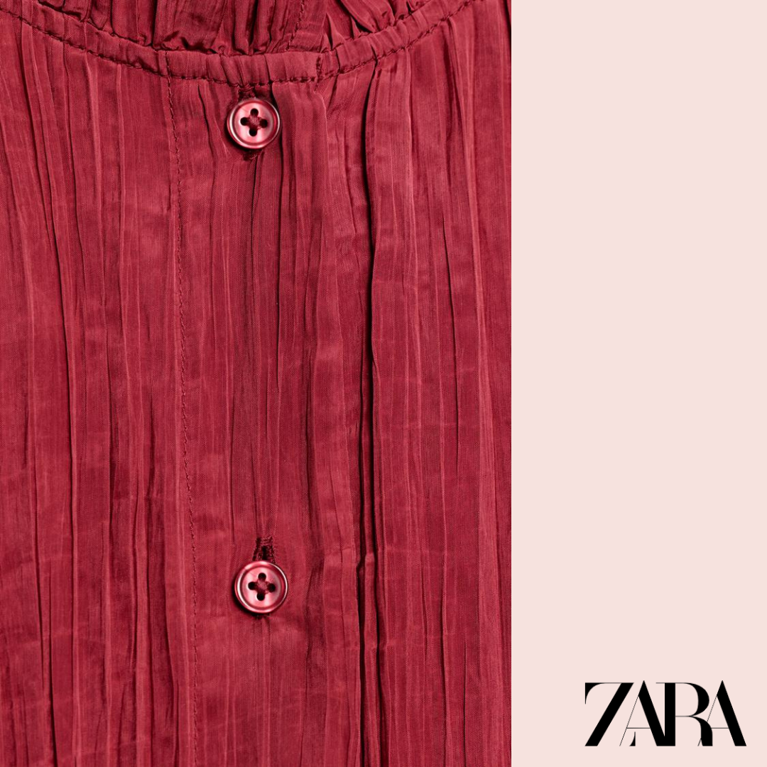 Camisa Abullonada ZW Collection Rojo Oscuro Zara - detalle botones y tejido