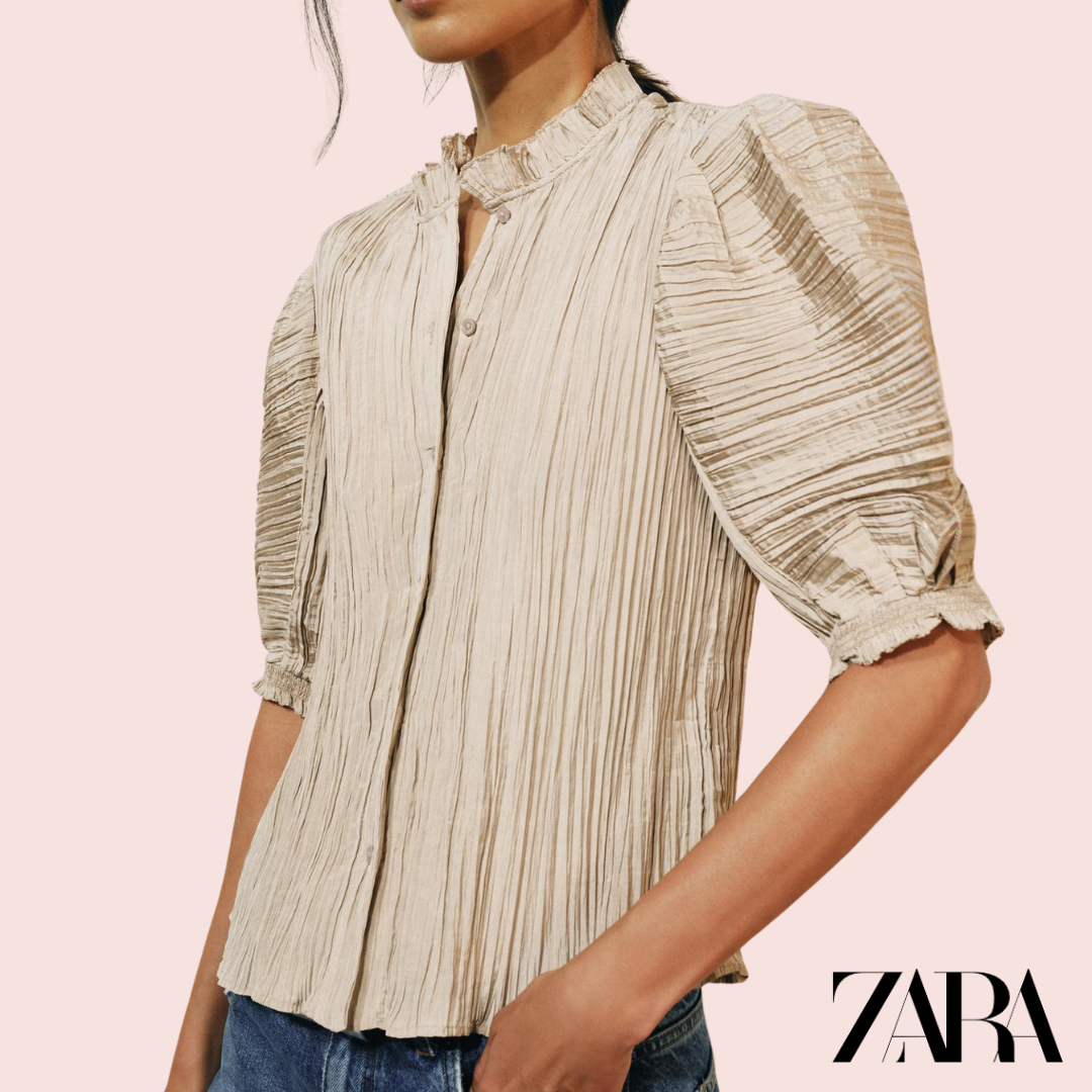 Camisa Abullonada ZW Collection Gris Topo Zara - detalle tejido y botones