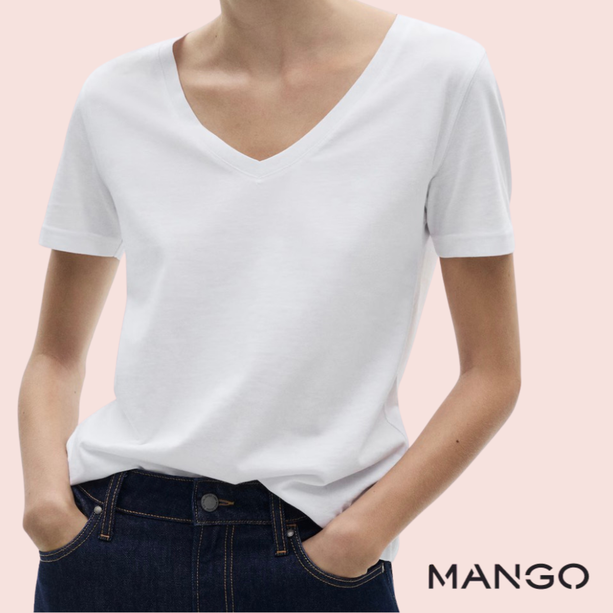 Polera Blanca Cuello en V Mango