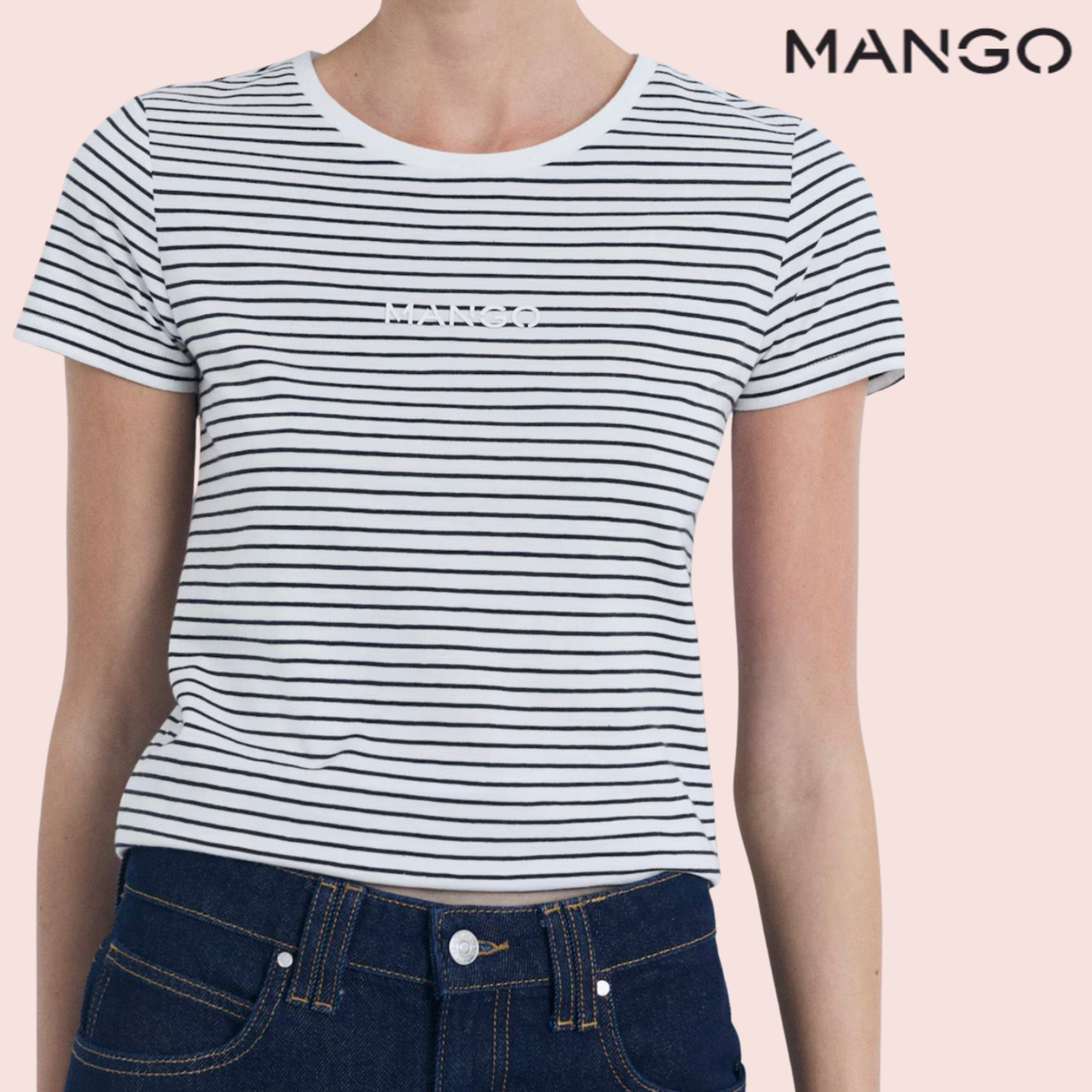 Polera a Rayas Blanco y Negro con Logo Mango