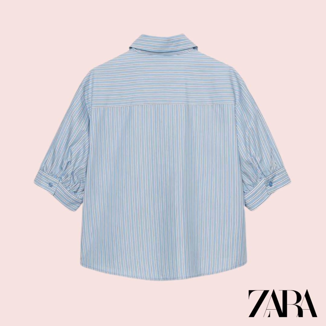Camisa Rayas Azul Flores Lentejuelas Zara - vista frontal producto