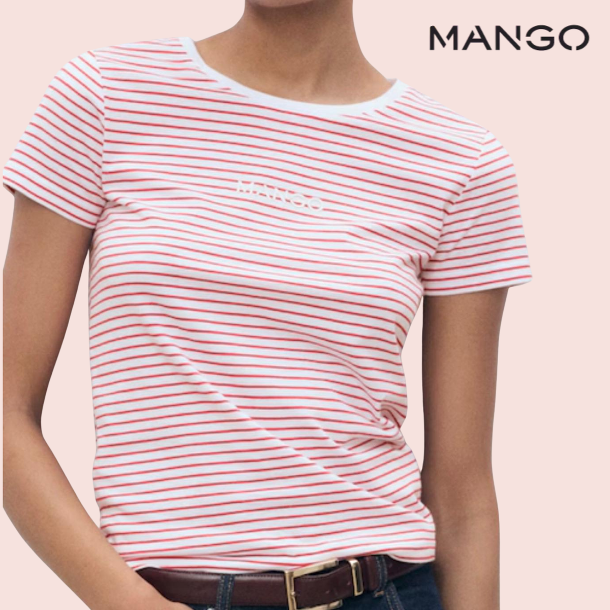 Polera a Rayas Rojo y Blanco con Logo Mango