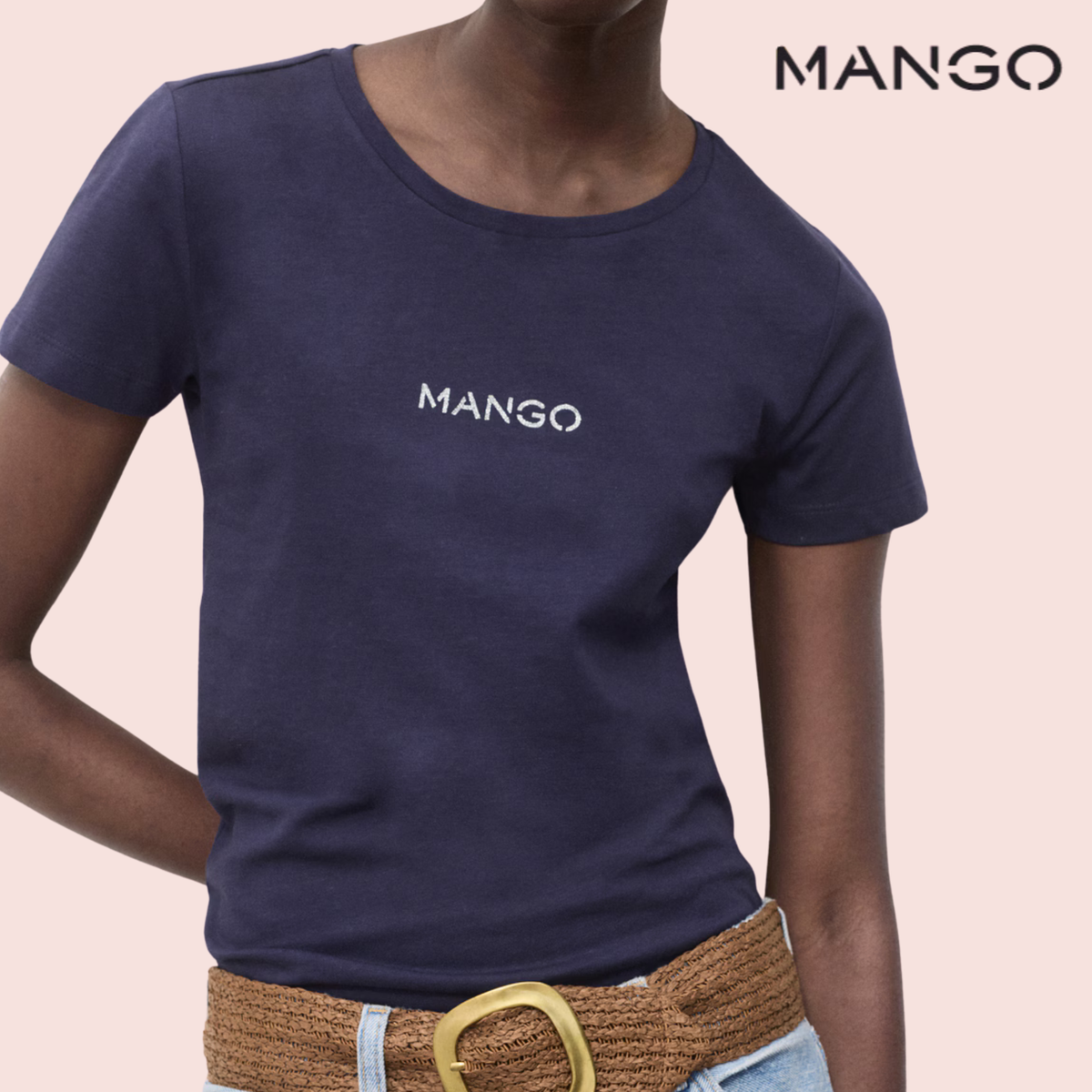 Polera Manga Corta con Logo Bordado Mango Azul Marino