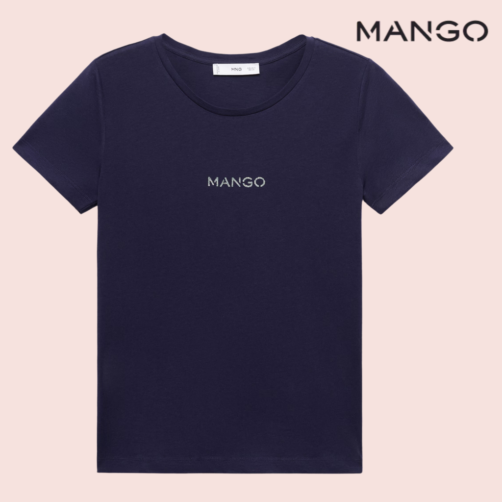 Polera Manga Corta con Logo Bordado Mango Azul Marino