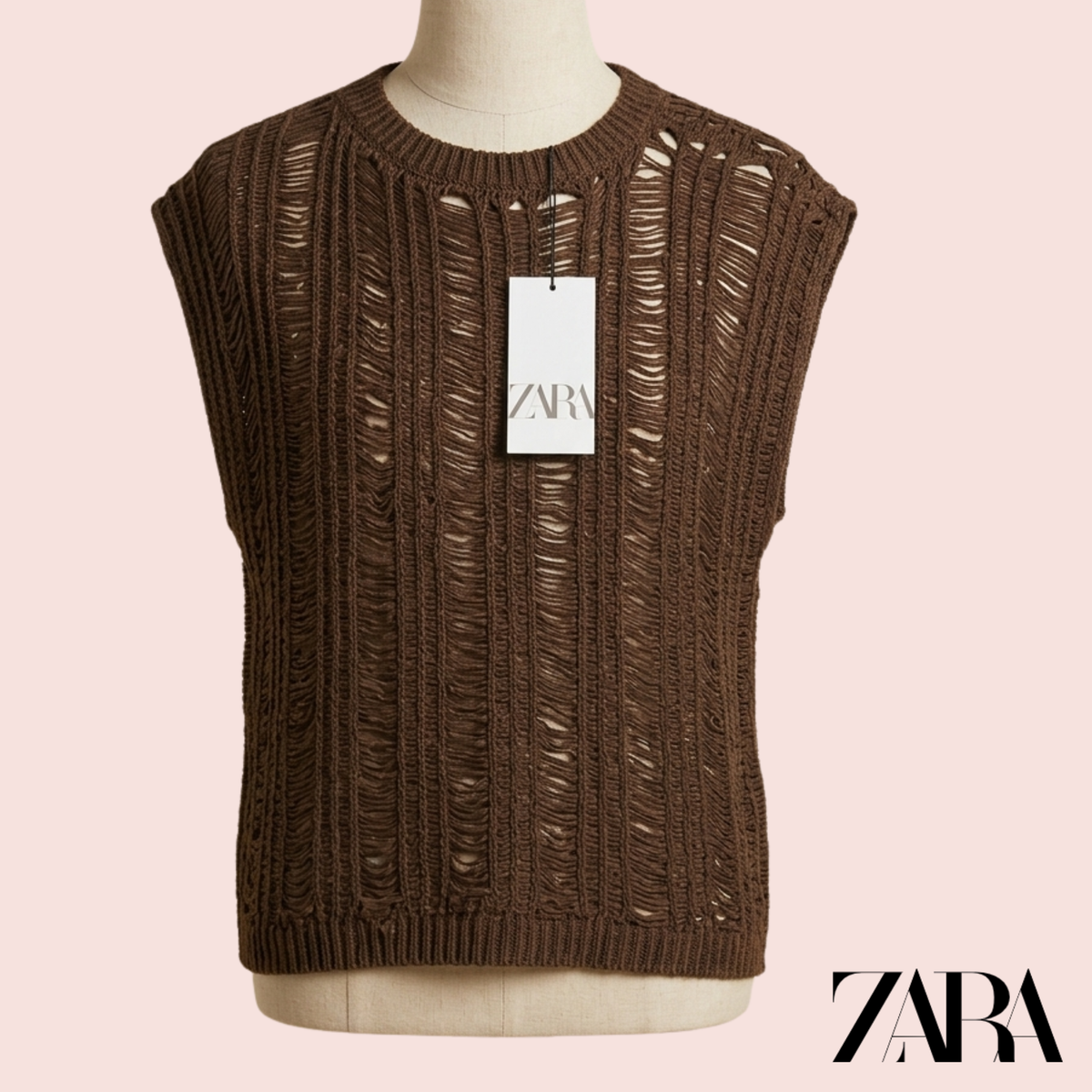 Blusa tejida café Zara