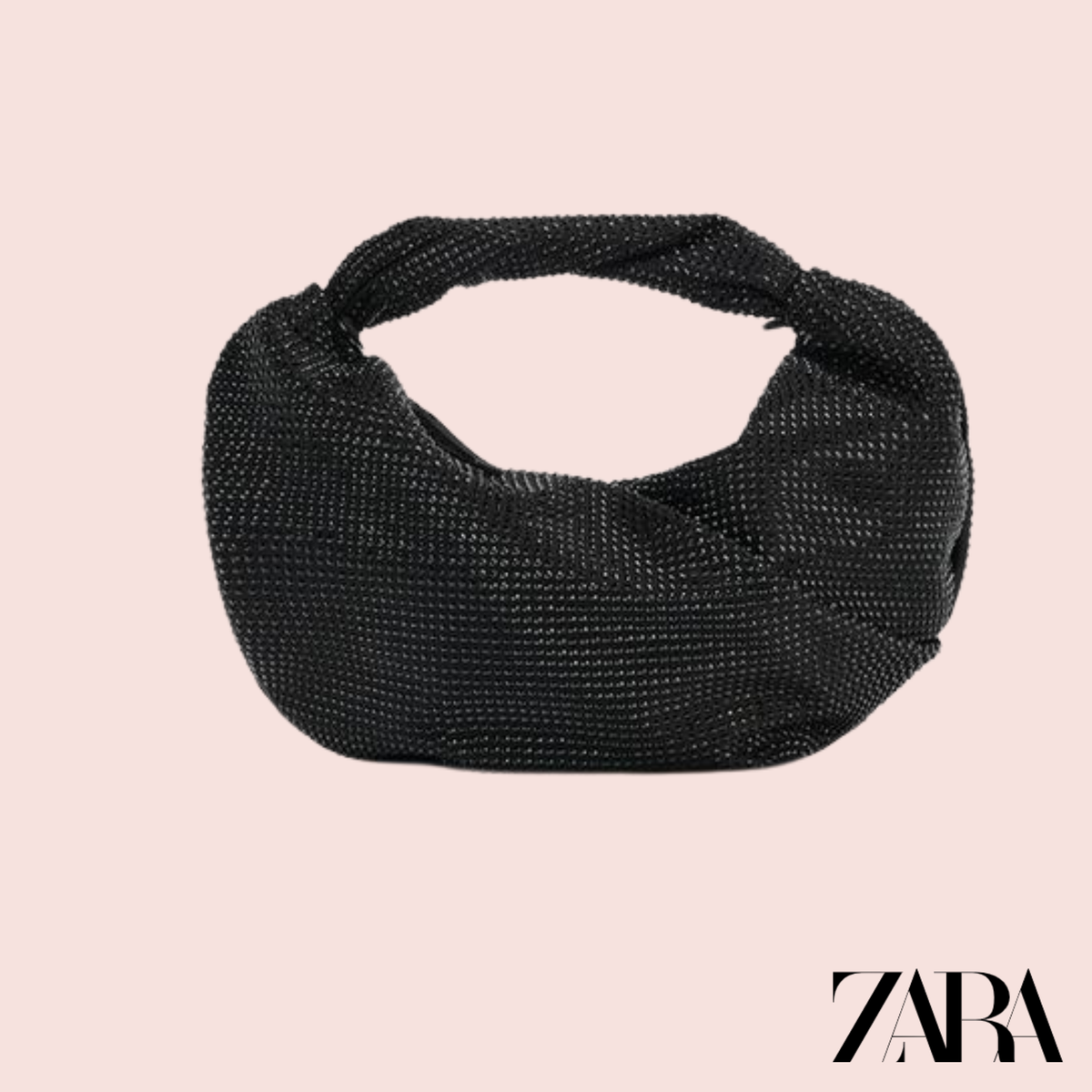 Cartera Negra Strass con Cadena Dorada Zara