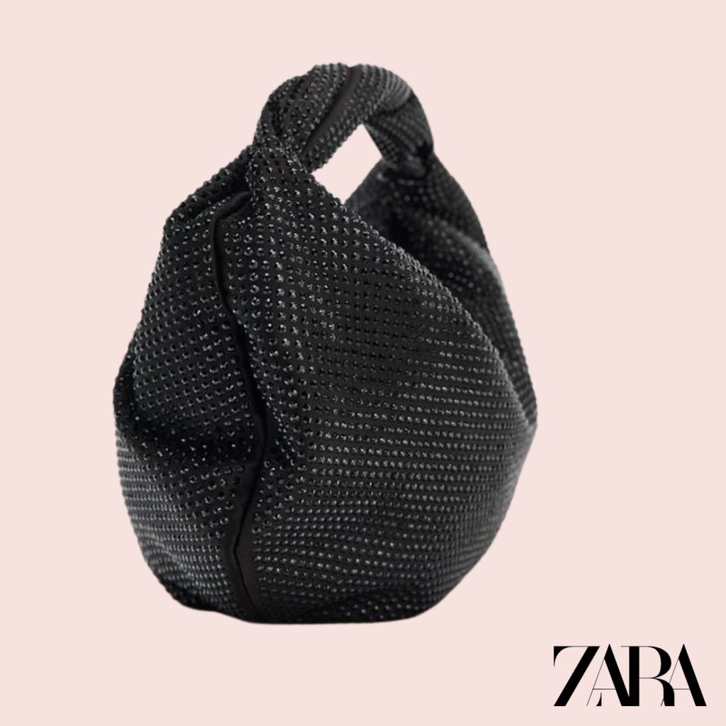 Cartera Negra Strass con Cadena Dorada Zara