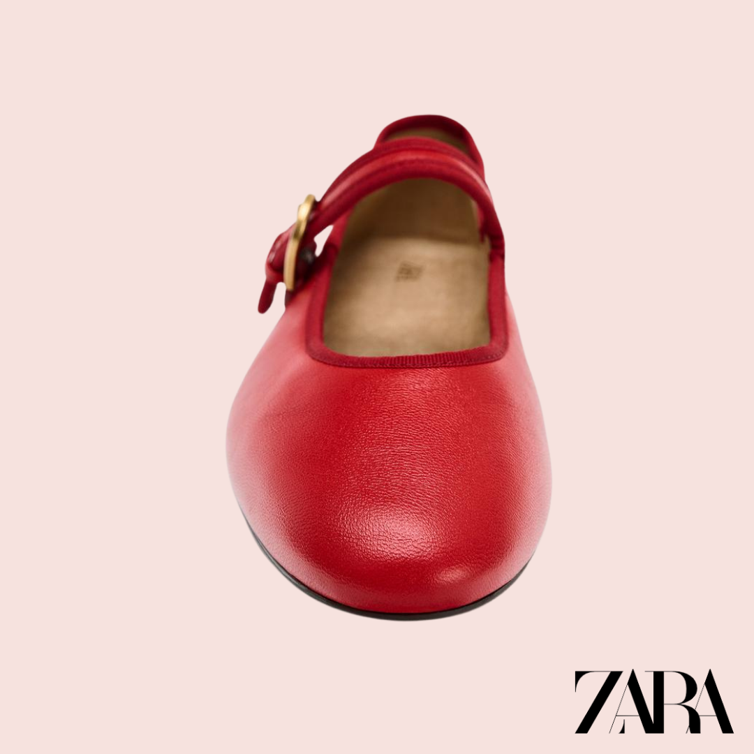 Bailarinas Mary Jane Rojo Zara - detalle hebilla dorada