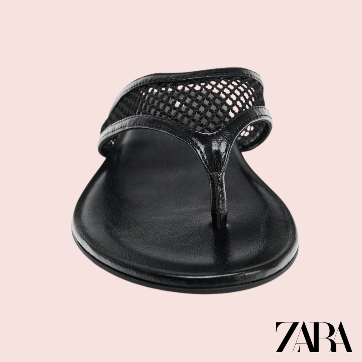 Chanclas Zara negras caladas vista frontal