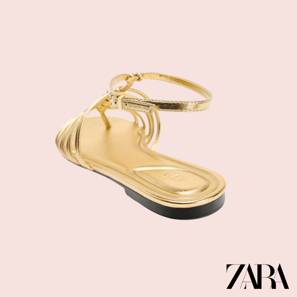 Sandalias Planas Doradas de Tiras con Nudo Zara