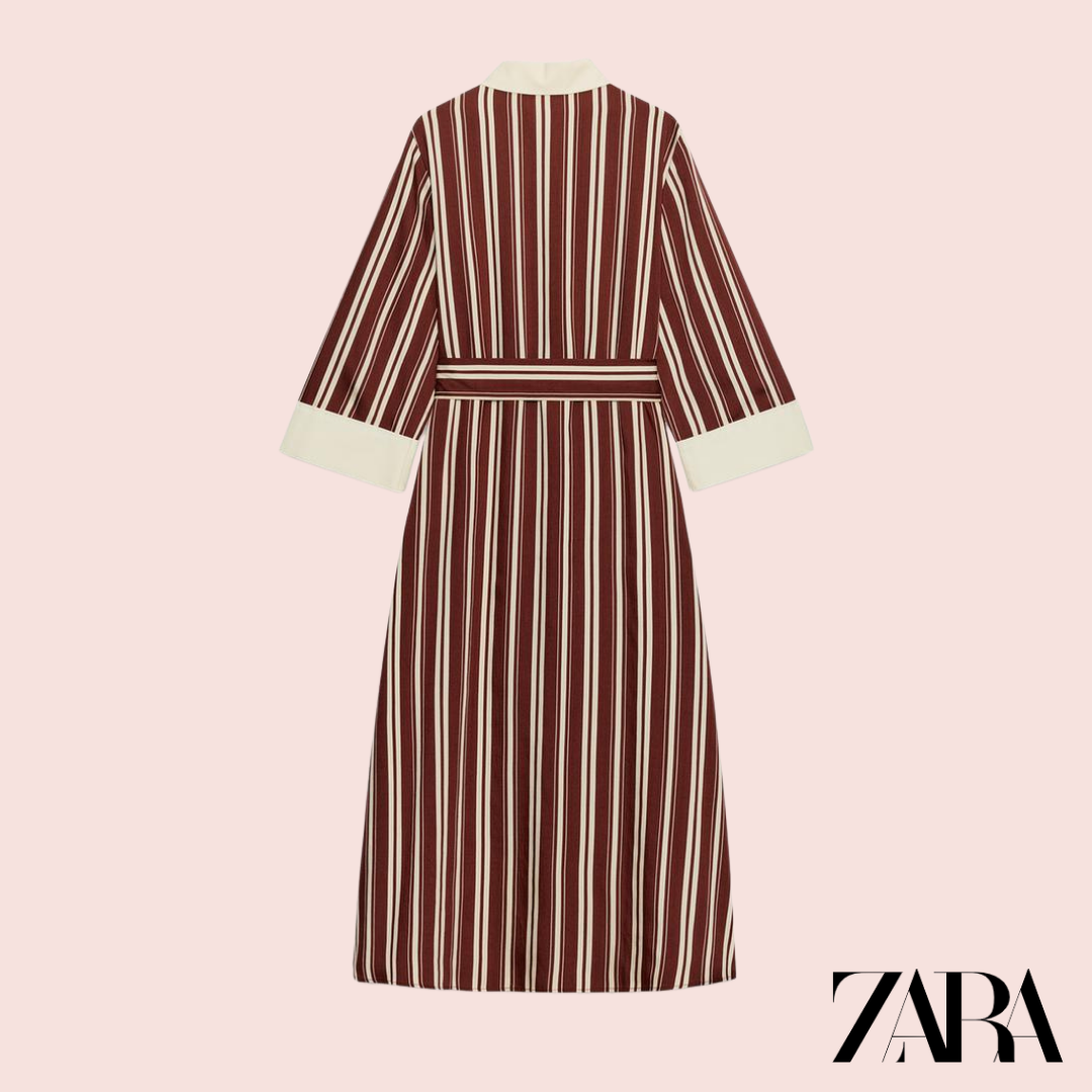 Vestido Camisero Rayas Burdeos Zara - producto plano trasero