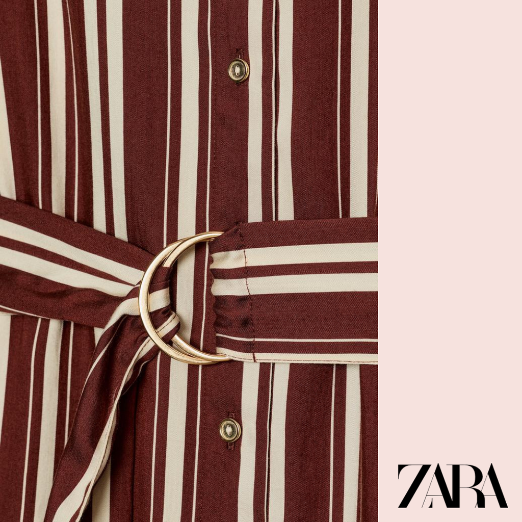 Vestido Camisero Rayas Burdeos Zara - detalle cinturón