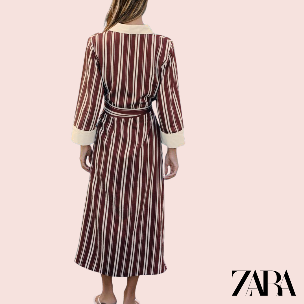 Vestido Camisero Rayas Burdeos Zara - vista trasera modelo