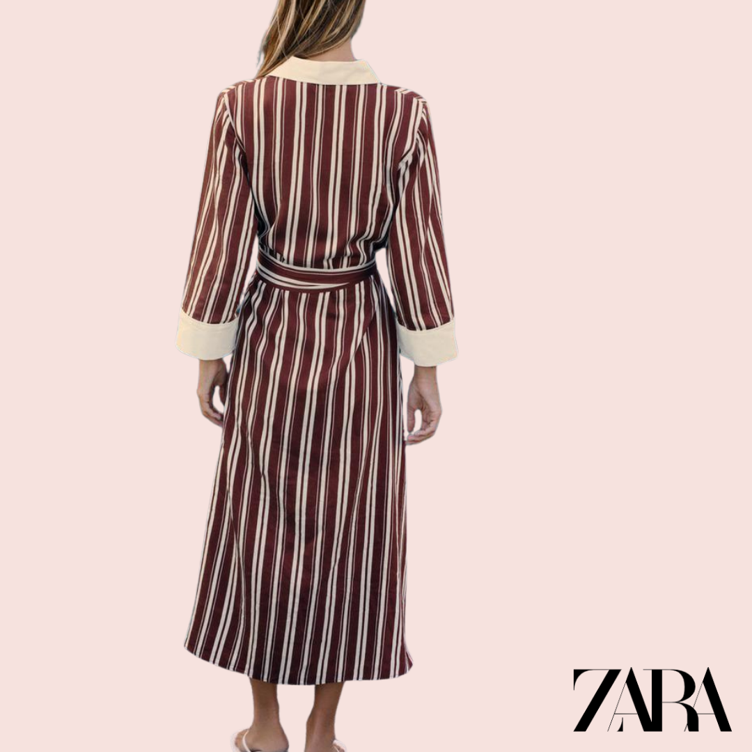 Vestido Camisero Rayas Burdeos Zara - vista trasera modelo