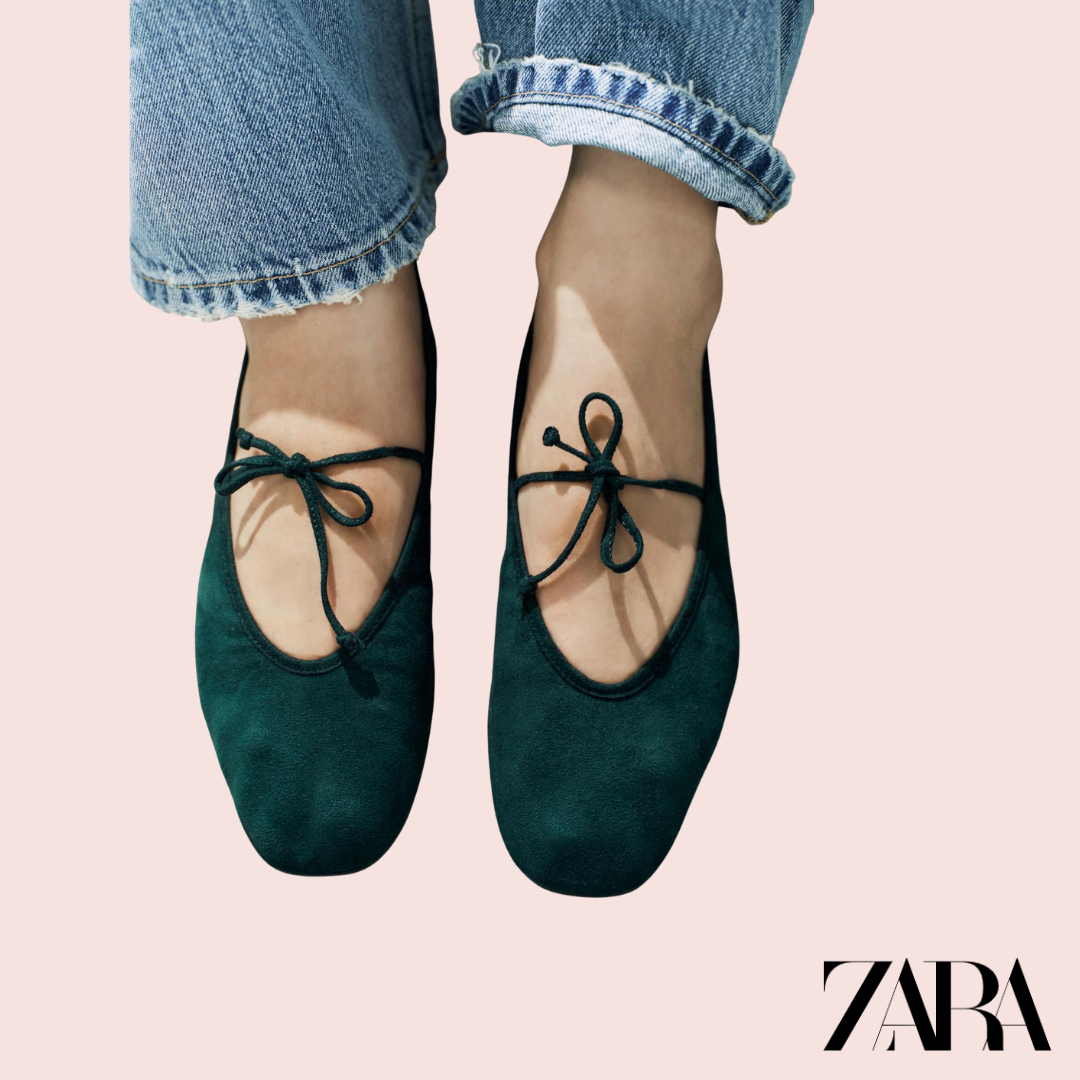 Bailarinas Ballet Verde Zara - detalle lazo puesto
